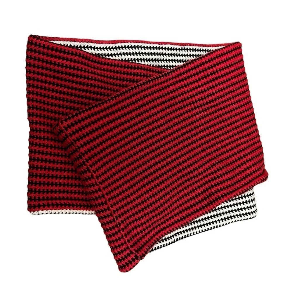 Red Black & Cream Chunky Knit Cotton Infinity Scarf
